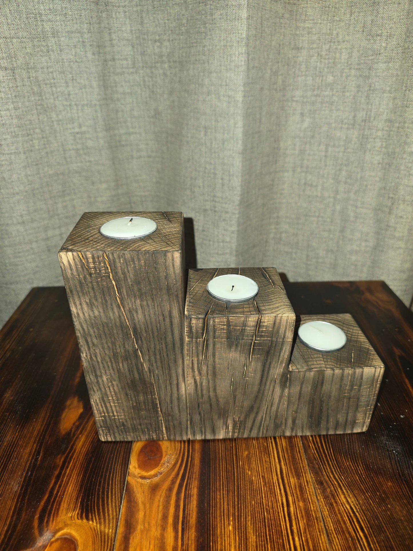 White oak rustic tealight candle holder