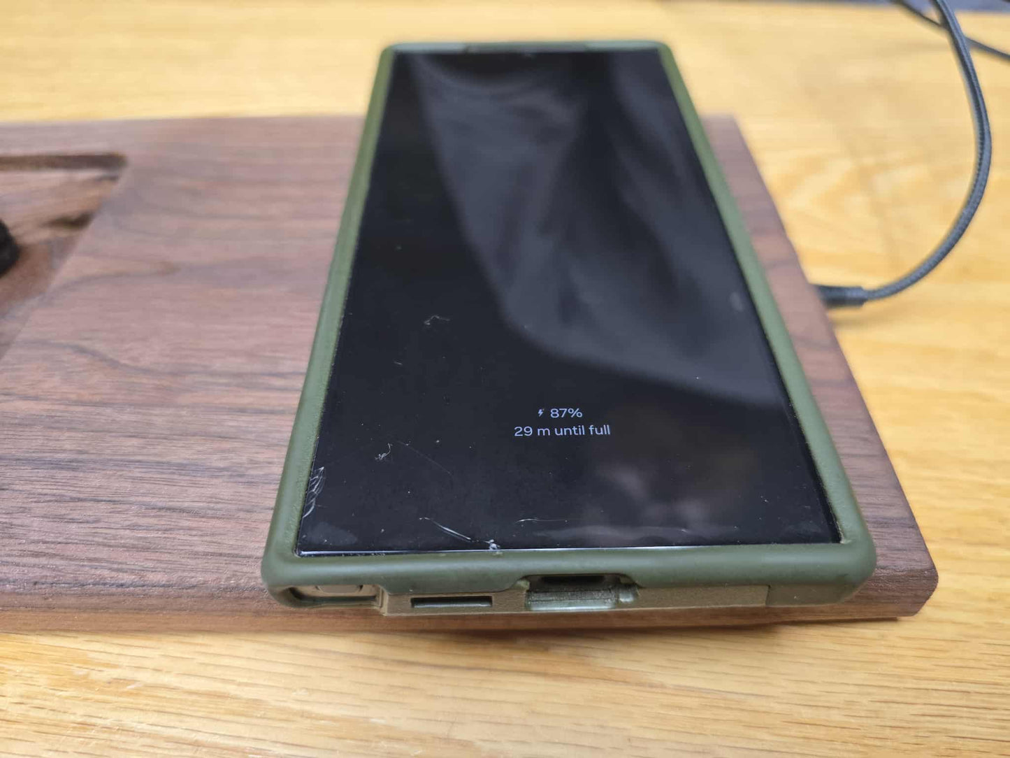 Walnut wireless Phone Charger with Catch all Tray