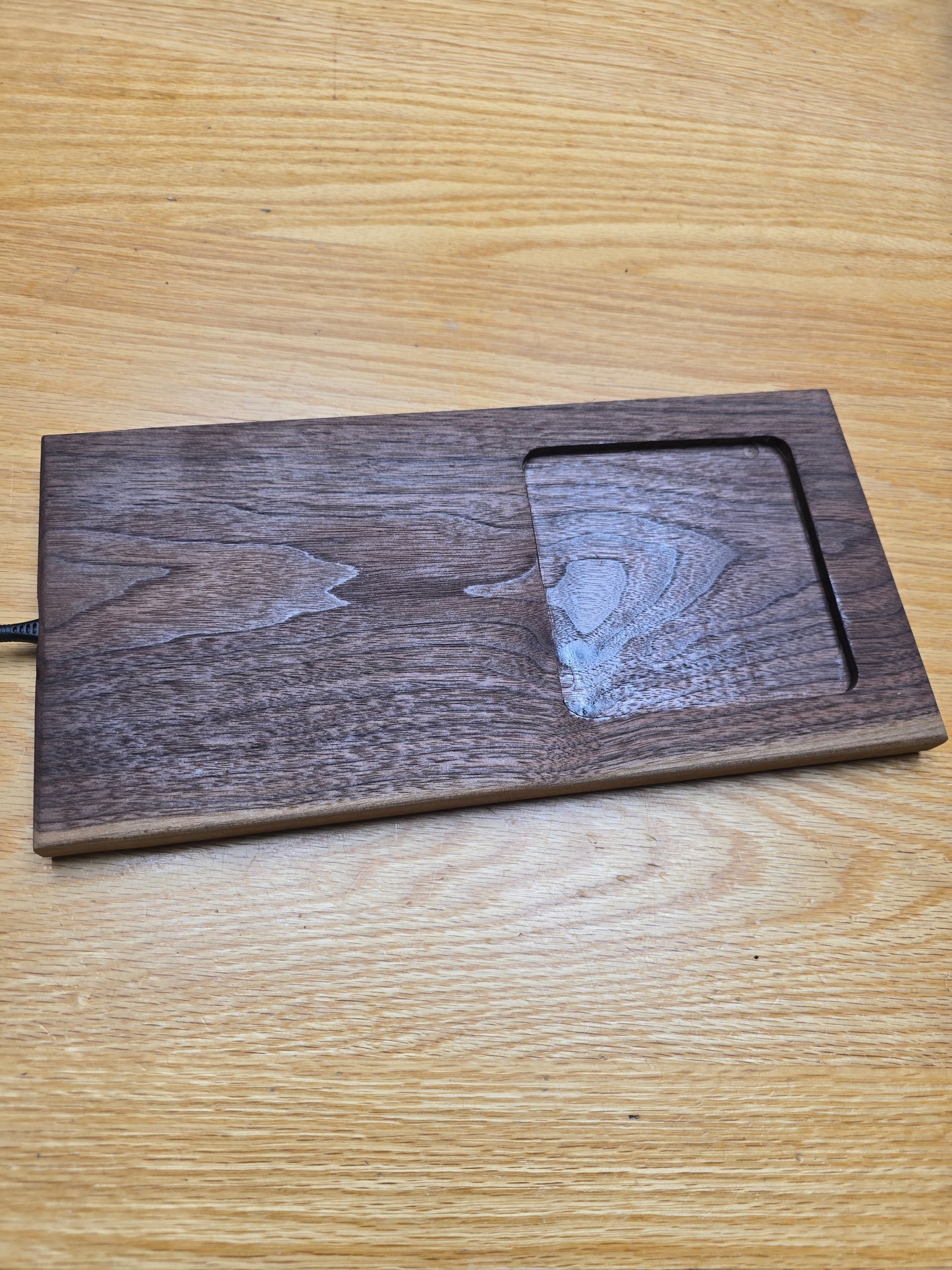 Walnut wireless Phone Charger with Catch all Tray