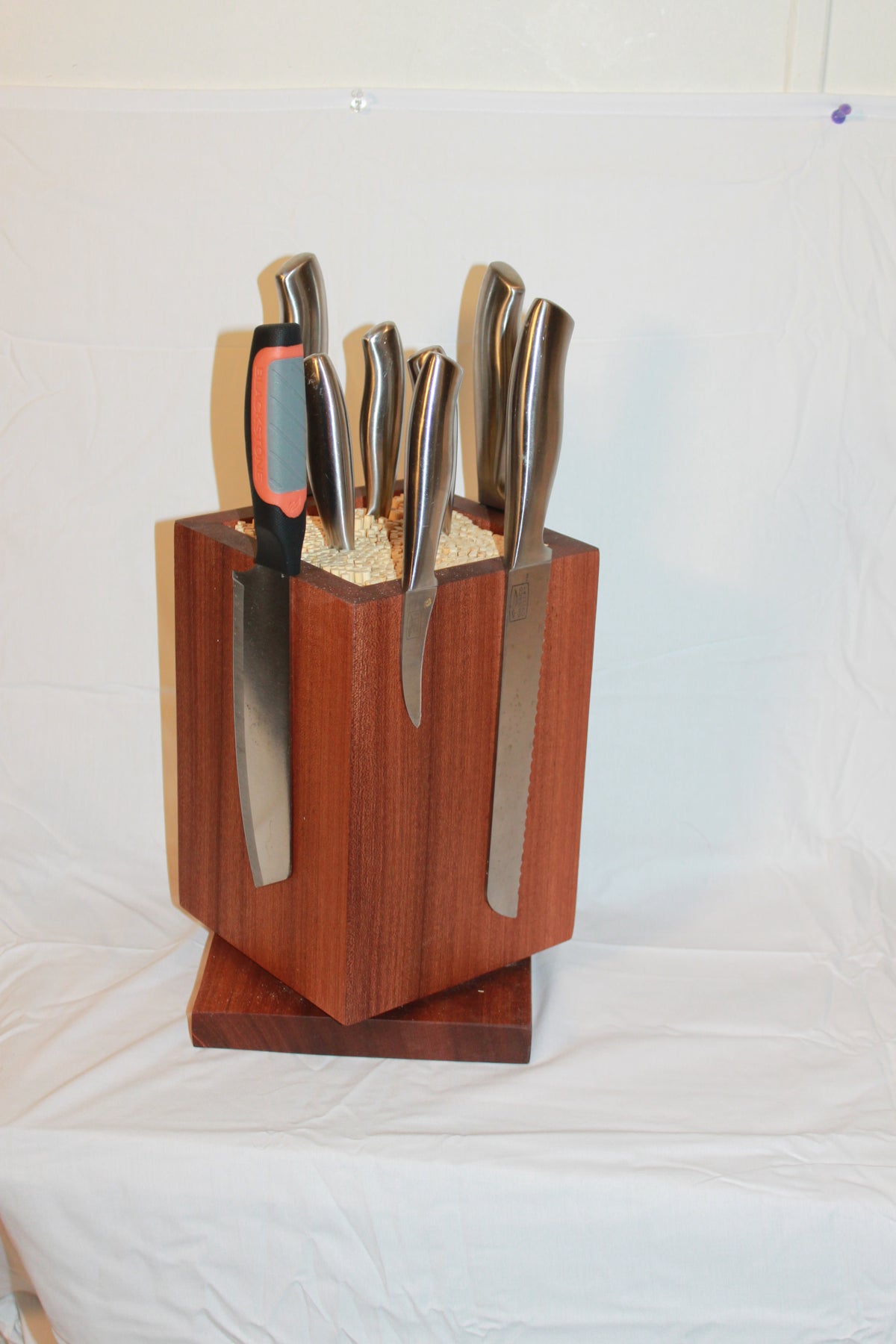 Handmade Sapele rotating magnetic knife block