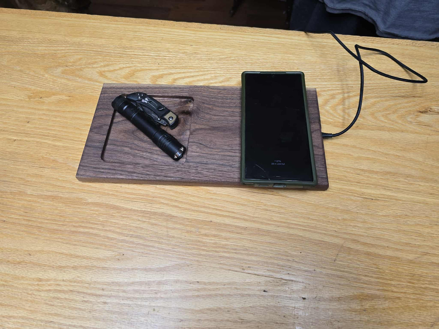 Walnut wireless Phone Charger with Catch all Tray