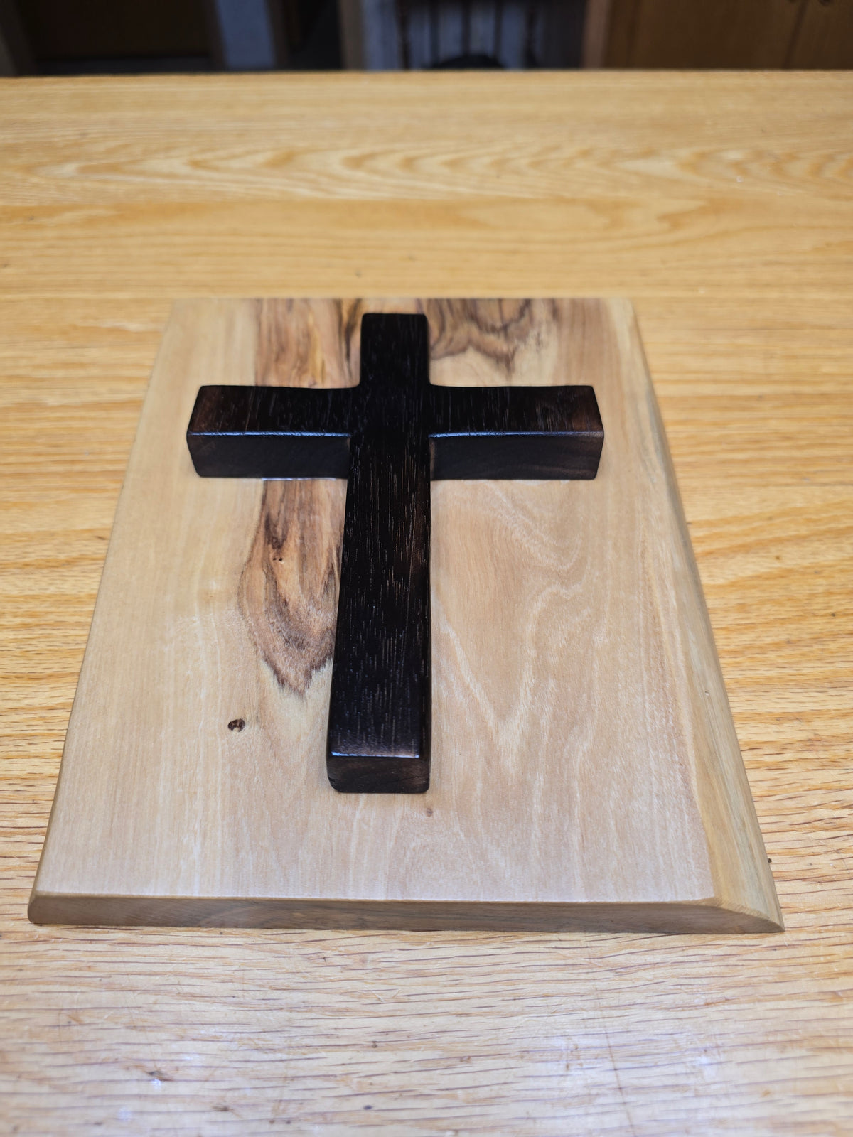 Olivewood and oak wall cross