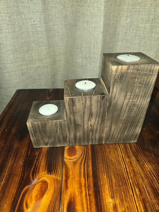 White oak rustic tealight candle holder