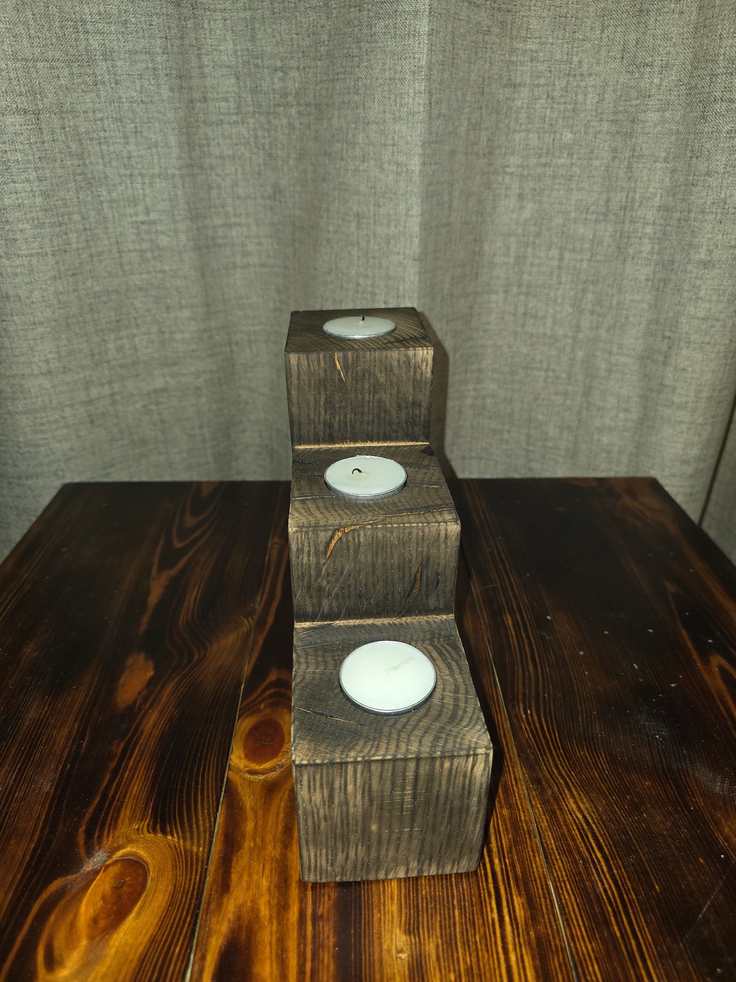 White oak rustic tealight candle holder
