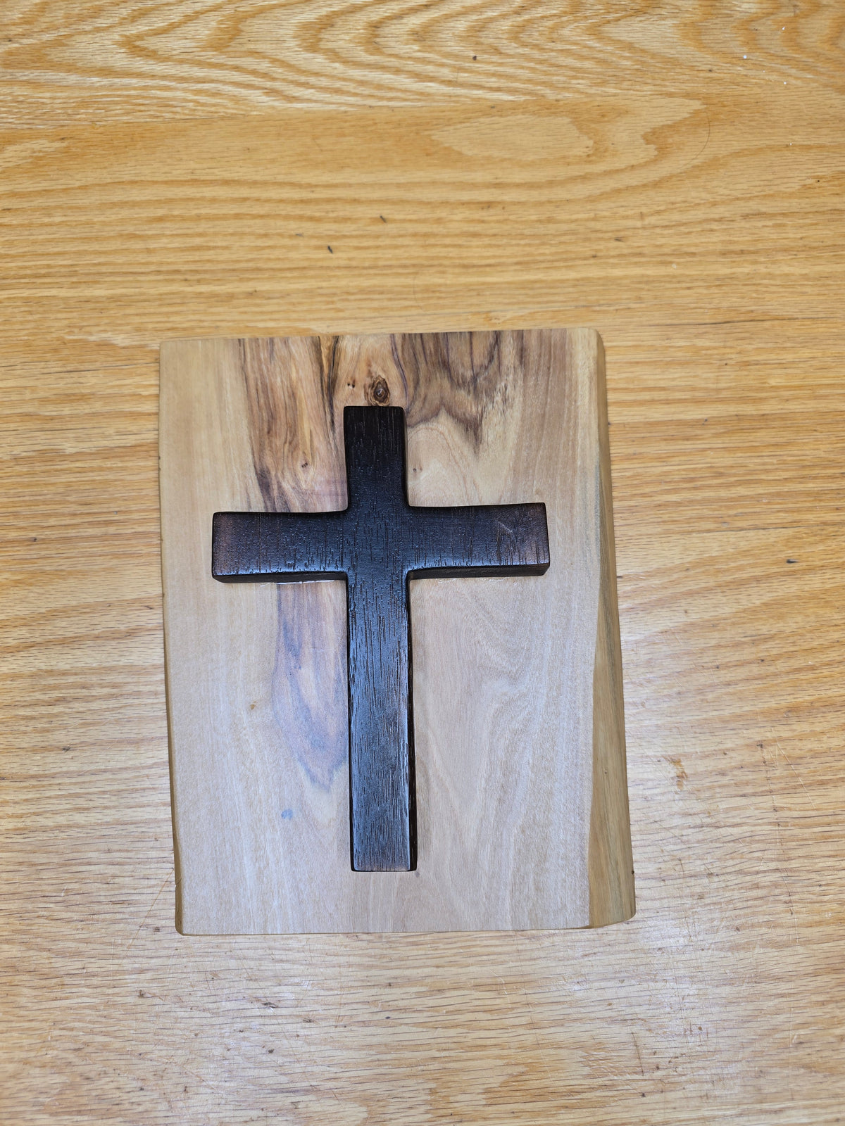 Olivewood and oak wall cross