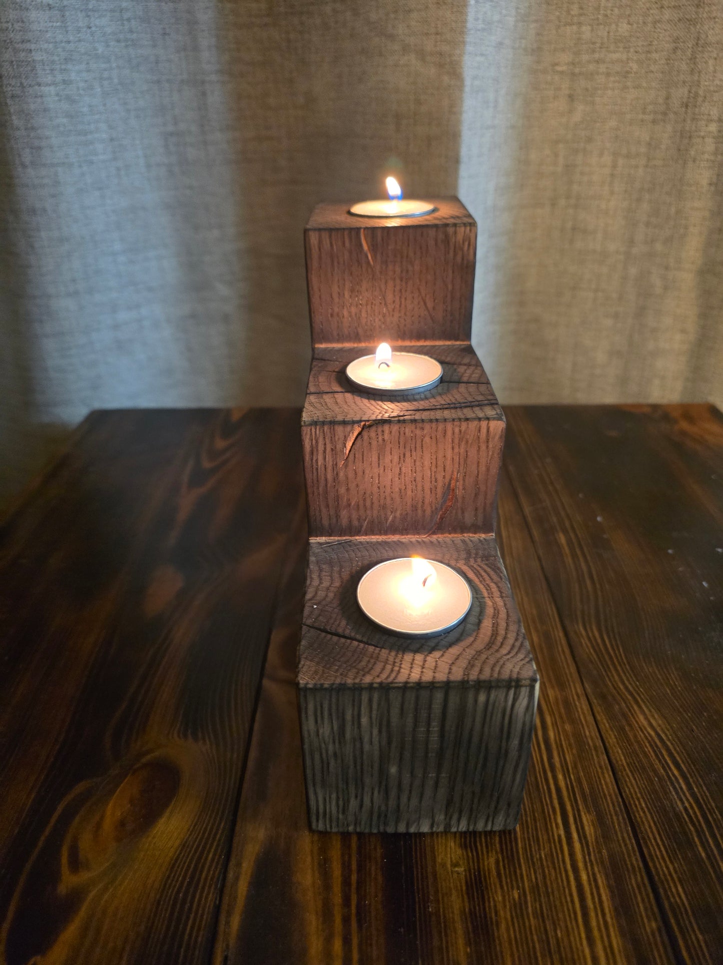 White oak rustic tealight candle holder