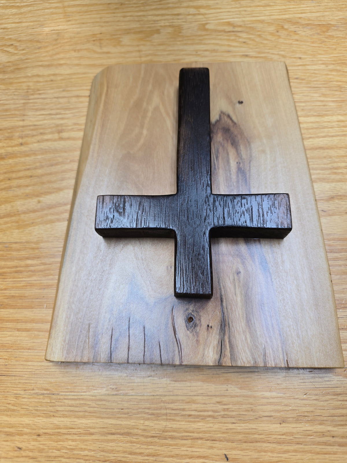 Olivewood and oak wall cross