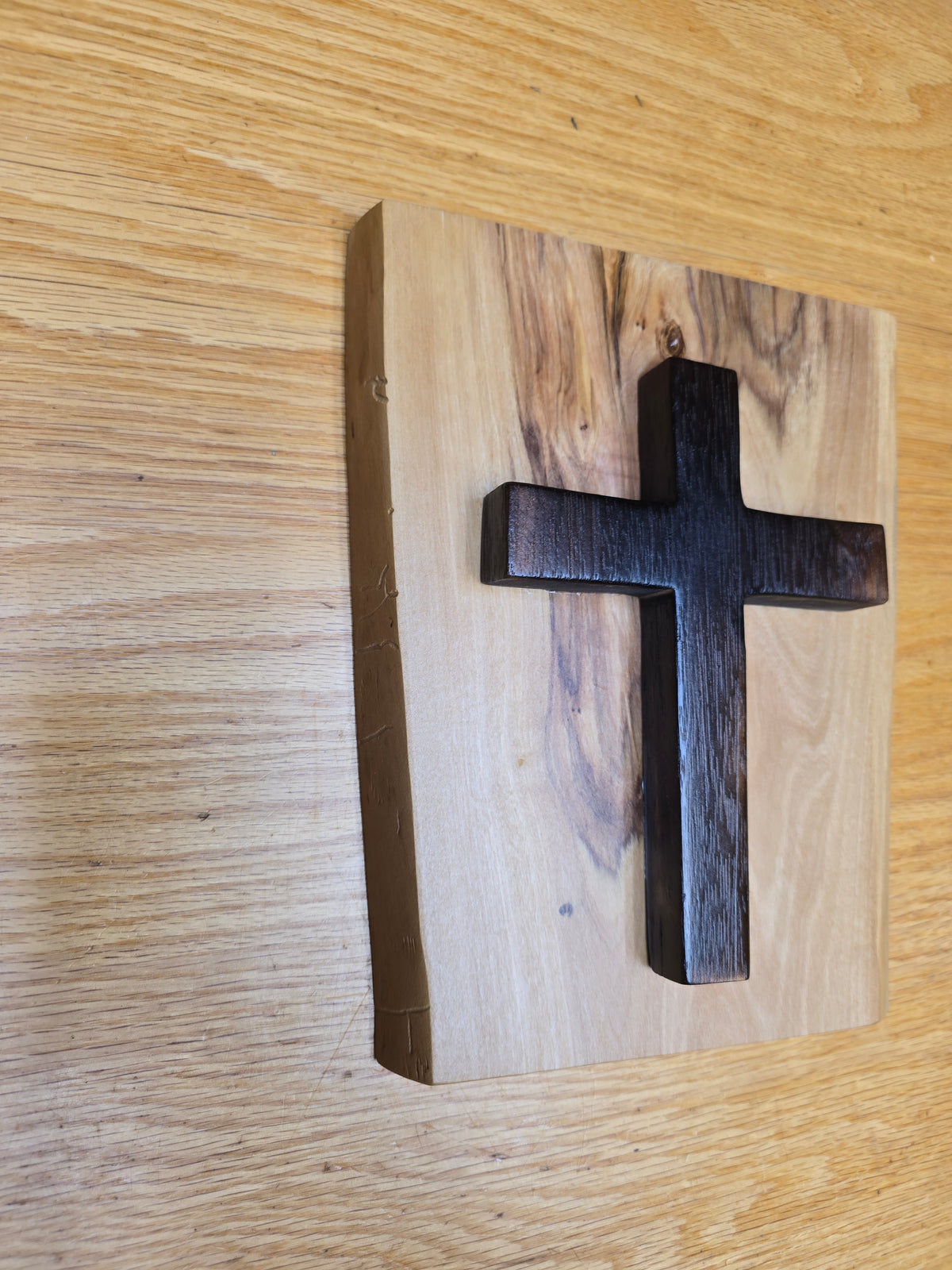 Olivewood and oak wall cross