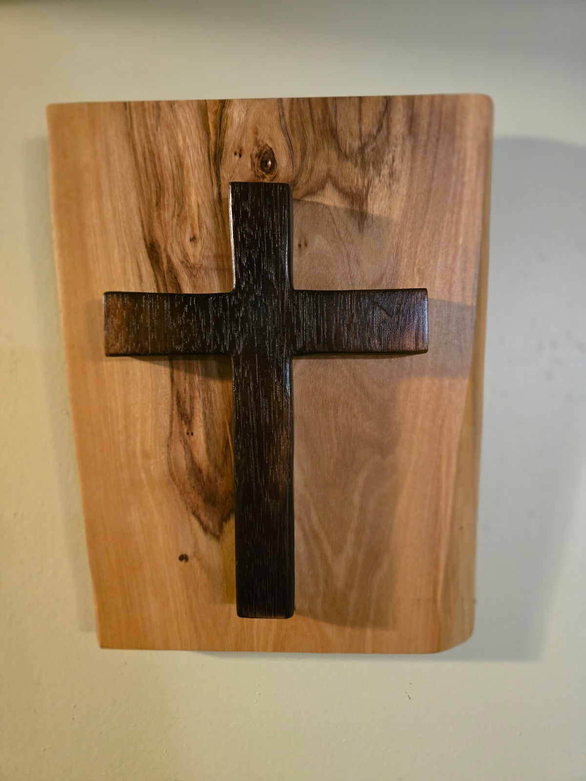 Olivewood and oak wall cross
