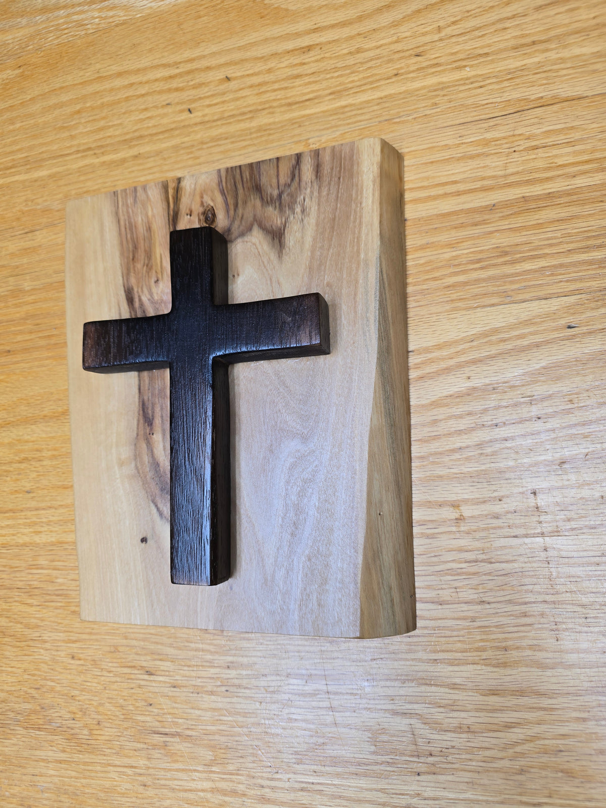 Olivewood and oak wall cross