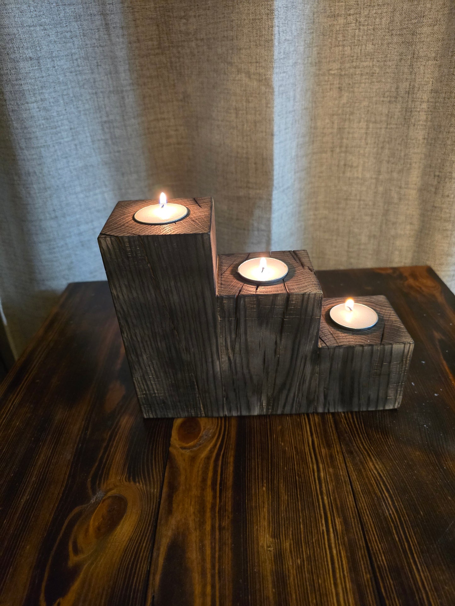 White oak rustic tealight candle holder