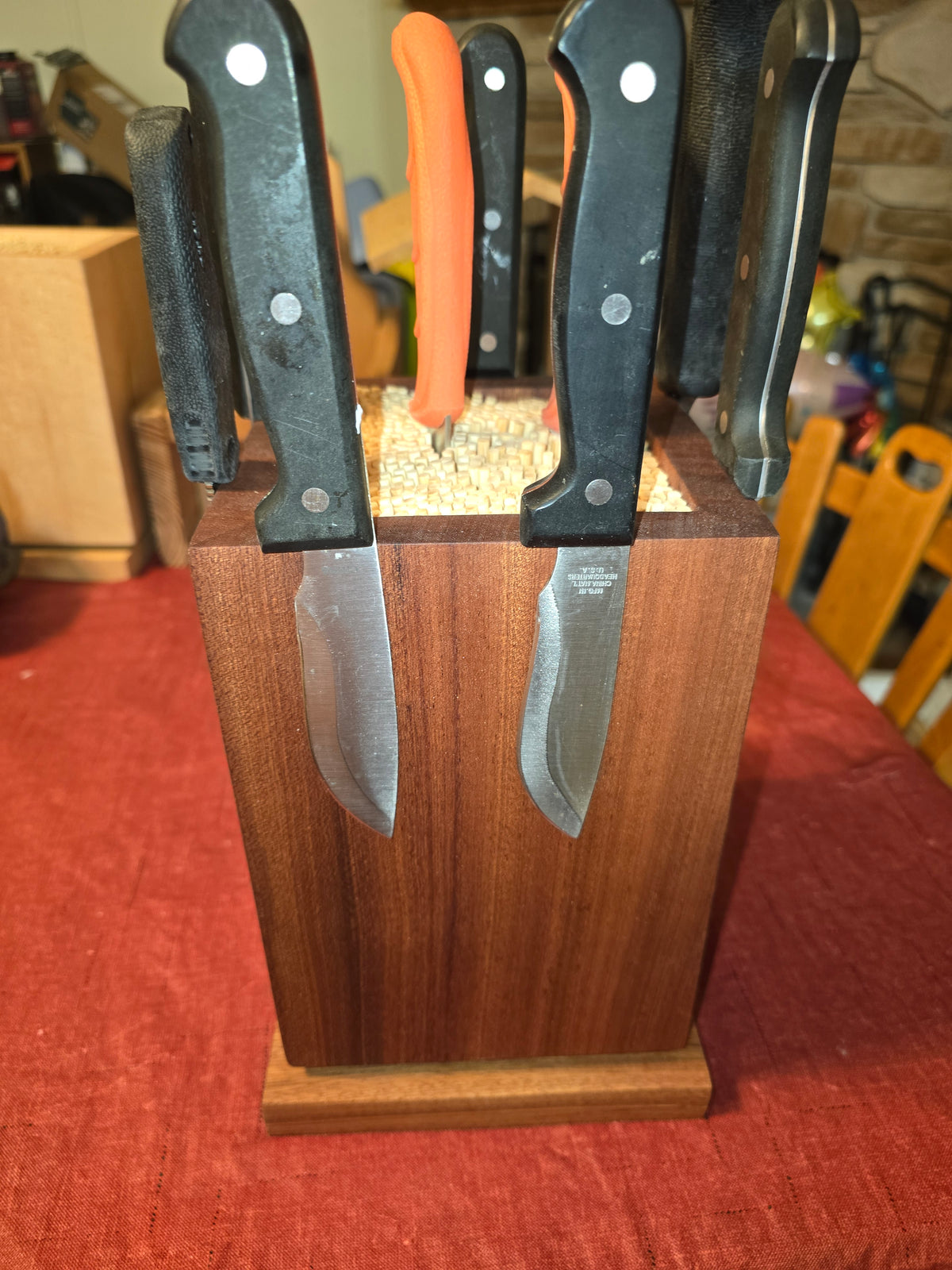 Handmade Sapele rotating magnetic knife block